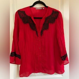 Red and black lace blouse
